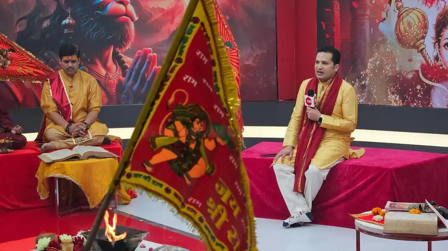 Gaurav anchoring a devotional TV programme